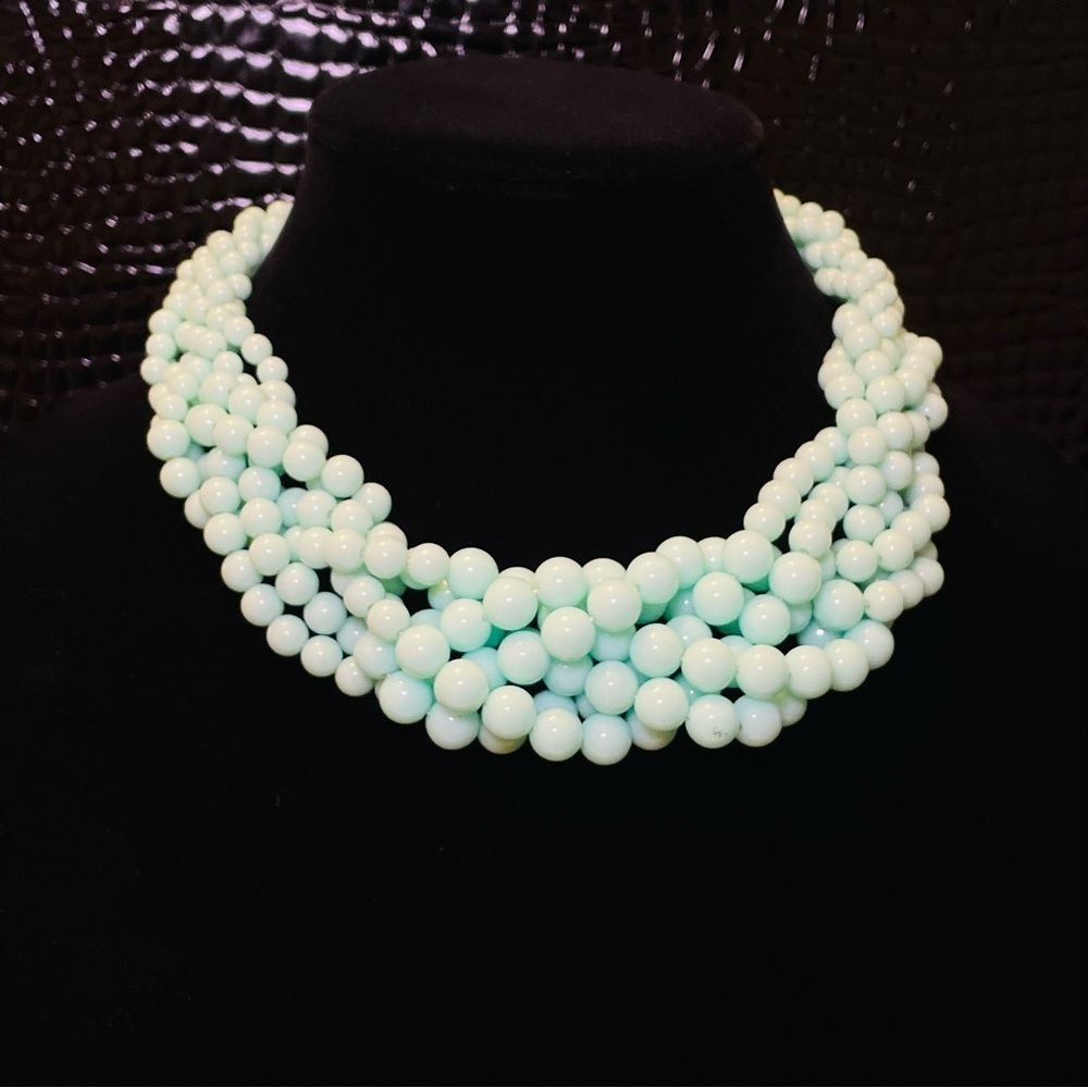 Classic Six Strand Braided Beaded Necklace Mint Green - Picture 5 of 5